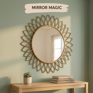 Bohemian Brass Framed <b>Round</b> <b>Wall</b> <b>Mirror</b> Decorative Sunburst Design 4.0mm Thick Art Deco Handmade No Electricity Required - Product Image 1