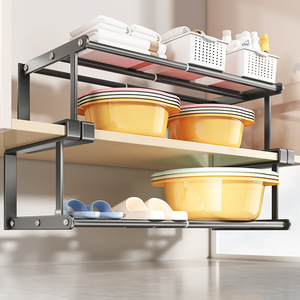 Sea Shark Extendable Washbasin Shelf Carbon Steel Multipurpose Bathroom <b>Storage</b> Rack With Shoe Rack - Product Image 1