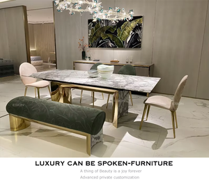 Juego de mesa laminada de mármol natural, mesa de comedor con patas de acero inoxidable, forma <span class=keywords><strong>rectangular</strong></span>, 10 asientos - Product Image 3