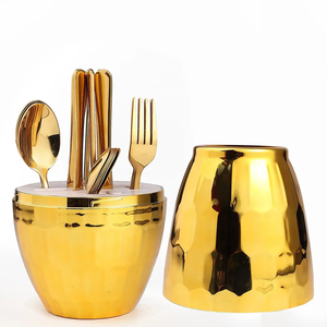 410 thép không gỉ 24-Piece Phương Tây thực phẩm thiết lập ánh sáng sang trọng bạc Vàng chai trang trí quà Tặng dao nĩa và muỗng dao kéo thiết lập - Product Image 1