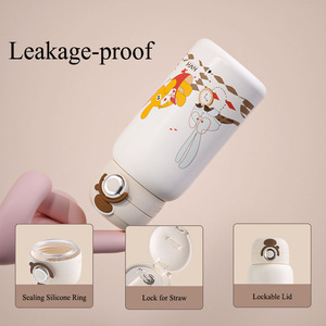 600ml de acero inoxidable 316 niños lindos dibujos animados frascos de vacío niños termo taza 2 en 1 botella de agua térmica con pajita - Product Image 4