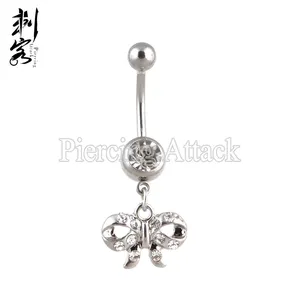 Ribbon with Clear Crystal 316L Surgical Steel Belly Button Navel Rings Body Jewelry