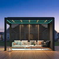 Gazebo en aluminium toutes saisons avec bande lumineuse LED, toit motorisé, résistant au vent, revêtement poudré, pour dîner en plein air