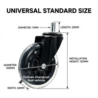 Roulettes universelles silencieuses en PU de 4 pouces noires transparentes robustes pour chaise de bureau et chaise de gaming, avec frein, pour l'export.