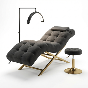 <b>Adjustable</b> Golden Metal Frame Beauty Bed with Velvet Fabric Eyelash Bed Modern Design Spa Salon Care Massage <b>Table</b> - Product Image 1