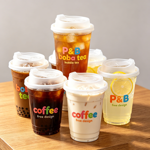 พิมพ์โลโก้ตามสั่ง แก้วกาแฟ/นม/ชาแบบใช้แล้วทิ้ง ขนาด 24 ออนซ์  วัสดุ PP แข็ง พร้อมฝาและหลอด  สำหรับชาเขียวมัทฉะ ขนาด 16 ออนซ์/500 มล./400 มล. สำหรับกาแฟ - Product Image 1