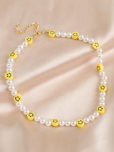 Nouveau Offre Spéciale coloré fleur sourire visage argile perlé bijoux mignon mode perle perles colliers - Product Image 5