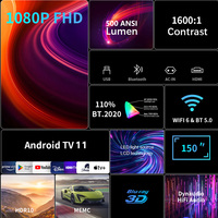 Vrai projecteur 1080P Android 11 autofocus 4K avec WiFi Play Store & Netflix 500 ANSI LED lumière scellée 2G RAM portable