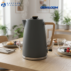 Grey Wood Grain Retro Electric Water Boiler 1.7L Stainless Steel Tea <b>Kettle</b> with LED Indicator Dry Boil Protection - Product Image 1