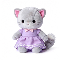 Peluche chat gris moelleux avec robe violette, jouet en peluche animal en gros, adorable peluche chat en peluche