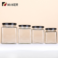 Bocal en verre de stockage des aliments à rayures hexagonales de 180ml en borosilicate de couleur personnalisée avec couvercle en aluminium pour sauces à sucre, épices et miel