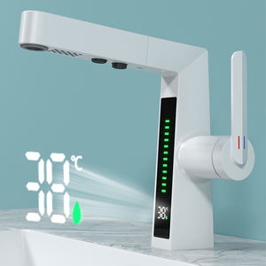 2024 <span class=keywords><strong>Tiktok</strong></span> nouvellement luxe affichage numérique Led laiton métal lavabo robinet 360 température chaud froid salle de bain robinet thermostatique - Product Image 1