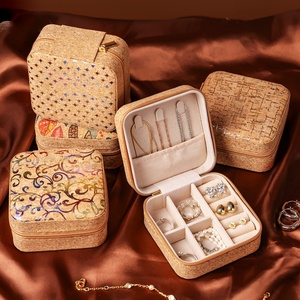 Chinese Retro High-End Square Cork Zipper Closure <b>Floral</b> Pattern Portable Jewelry <b>Box</b> for Earrings Rings Necklace Storage Stock - Product Image 5