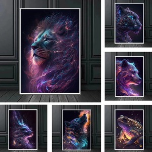 Póster de lienzo de neón abstracto HD, impresiones simples Pop Lion Wolf Art <span class=keywords><strong>Deco</strong></span> para el hogar, dormitorio, sala de estar, decoración, arte de pared moderno - Product Image 2