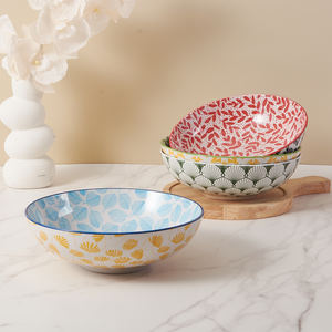Insalatiere in ceramica con glassa sana all'ingrosso grandi ciotole stampate sottosmalto colorato Ramen Bowl feste - Product Image 1