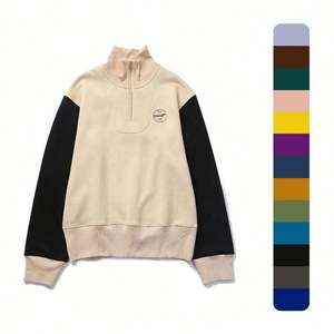 Logo personnalisé 100% coton polaire Street Wear Patchwork manches épaules tombantes Crew Sweatshirts personnalisé coton broderie Zip Hoodie - Product Image 1