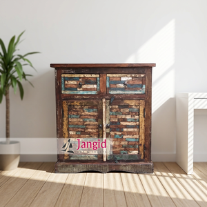 Aparador de Madera Maciza Hecho a Mano, Ecológico, Duradero y Rústico, con 2 Puertas y Cajones, Diseño Antiguo para Hotel, Sala de Estar y Comedor - Product Image 3