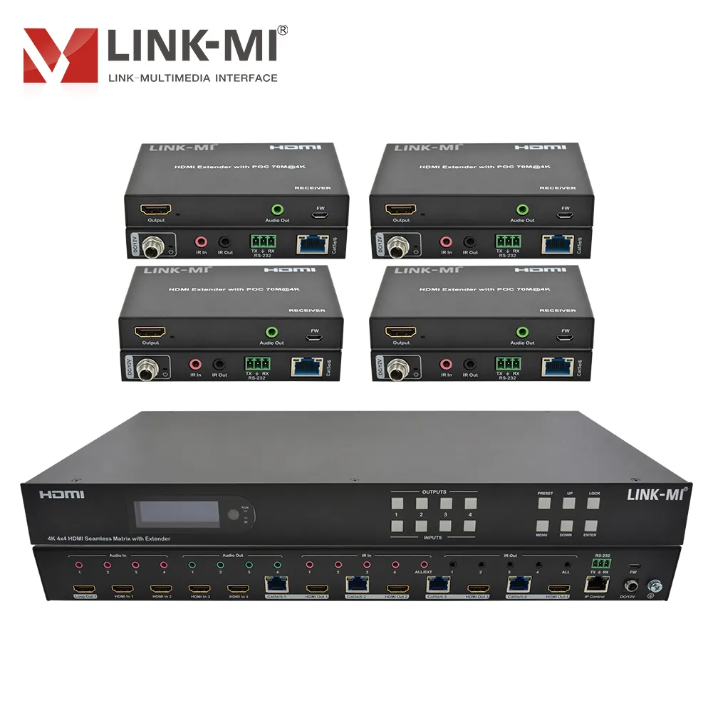 LINK-MI 70m 4x4 HDMI 2.0 원활한 매트릭스 스위처 지원 2X2 비디오 월 4X1 오디오 추출 4 in 4 out Matri에서 멀티 뷰어