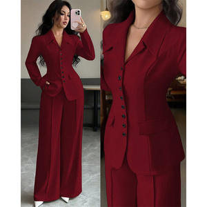Elegante Completo da <span class=keywords><strong>Donna</strong></span> con <span class=keywords><strong>Blazer</strong></span> Monopetto a Collo a V in Tessuto con Bottoni Decorativi in Tinta Unita - Product Image 3
