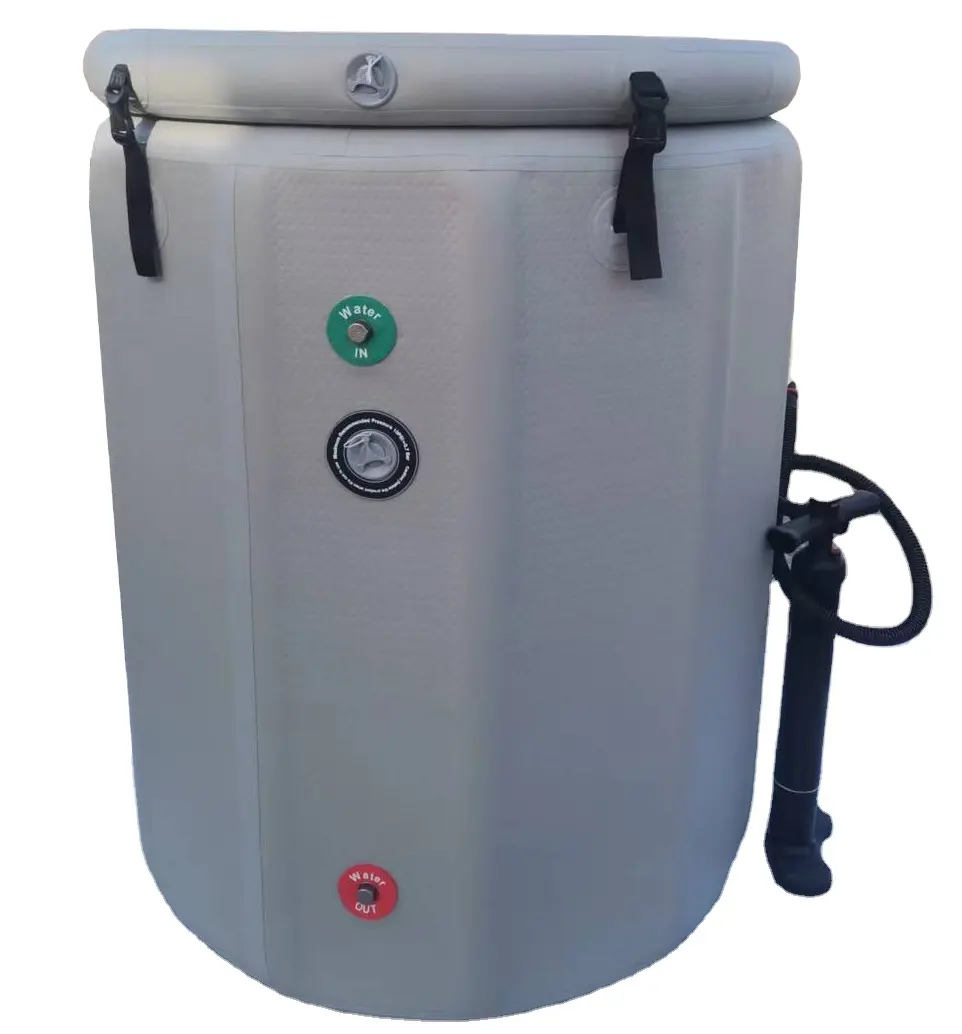 Bak mandi es dapat dilipat tipe vertikal, tabung tiup untuk dewasa, pompa udara dingin portabel dengan pompa udara Manual
