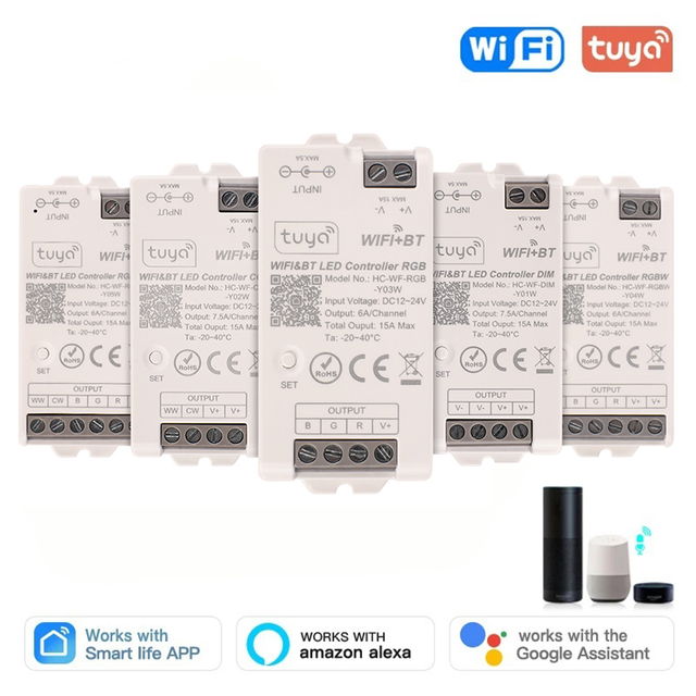 Tuya WiFi Zigbee LED Controller for DIM CCT RGB RGBW RGBCCT Led Strip Light DC12V-24V Alexa Google Smart Life LED Dimmer