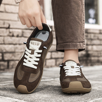 Baskets décontractées rétro en cuir de porc souple, patchwork, chaussures de marche avec lacets élastiques, design paresseux, antidérapantes, chaussures de sport tendance