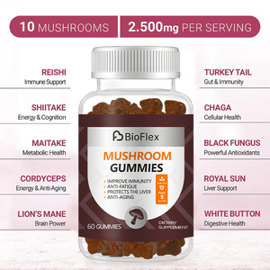 Atacado Private Label Orgânico Chaga Reishi Sono Gomas De Cogumelos Adaptogen Nootrópico Leão Juba De Cogumelo Gomas Suplemento - Product Image 2