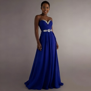 Robes de demoiselle <span class=keywords><strong>d</strong></span>'honneur bleu royal en forme de cœur, taille en cristal, longueur au sol, en mousseline de soie, robe de soirée - Product Image 1