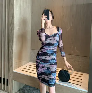 Loozyht — robe de bal élégante et fine à fleurs pour femmes, col carré, manches longues, imprimé Floral, tenue de soirée, vente en gros, 2022