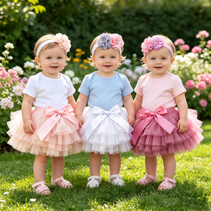 Vestiti all'ingrosso per neonate: Mini abiti tutù da principessa, graziosi completini estivi per bambine con gonna in rete e fascia per capelli a fiori - Product Image 1