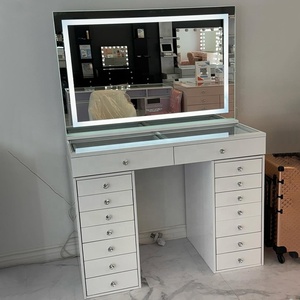 Hot Selling Modern Dresser Storage Bedroom Furniture Vanity <b>Table</b> Big Led Light Makeup <b>Mirror</b> Dressing <b>Table</b> Drawer Home Hotel - Product Image 4
