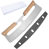 Couteau à pizza en forme de demi-lune, outil de découpe pour la cuisson, coupe-pizza avec manche en bois