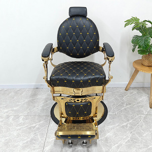 Sillón de Barbería Retro con Marco Metálico Dorado, Reclinable Hidráulico, con Reposacabezas Desmontable y Reposapiés <span class=keywords><strong>Doble</strong></span> para Afeitar la Barba - Product Image 4