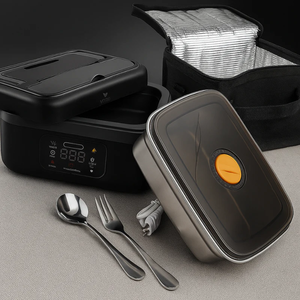 Boîte à lunch électrique portable automatique en acier inoxydable 60W, double usage pour voiture et maison, récipient amovible, chauffage rapide des aliments - Product Image 1