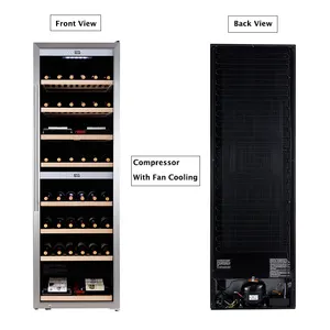 Wholesale 180 Bottles LED Light Strip Double Zone Compressor Wine Fridge Cooler For Sale