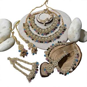 Conjunto de Collar y Aretes de Novia Étnicos Tradicionales Chapados en Oro de Alta Calidad, Estilo Diamante, para Boda - Product Image 1