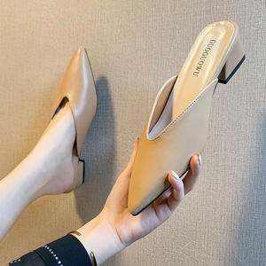 Pointed-<b>toe</b> chunky heel women's shoes 2025 new style <b>closed</b>-<b>toe</b> half-slippers Korean style fashionable <b>sandals</b> - Product Image 3