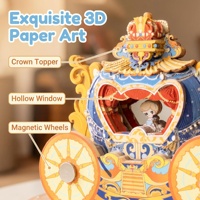 Ensemble de notes adhésives personnalisées en papier découpé 3D, thème Voiture Citrouille de Cendrillon musicale, avec ornement de bureau pop-up et veilleuse, cadeau