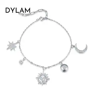 Dylam批发时尚韩国风格太阳月光石星球手链S925纯银豆瓣层幸运玫瑰金设计女孩