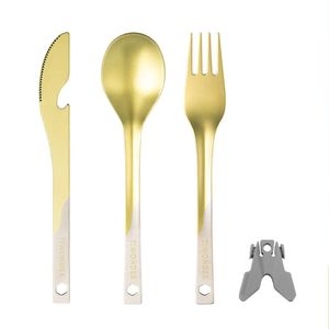Juego de utensilios de titanio ecológicos para comer al aire libre con tenedor, cuchara y palillos, ligeros, reutilizables, para acampar. - Product Image 5