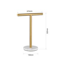 Porte-serviettes en forme de T avec base effet marbre, en acier inoxydable, support de présentation de bijoux, design moderne, finition polie miroir