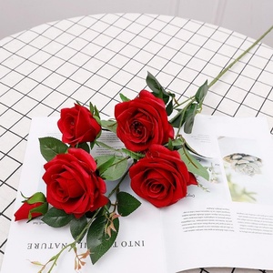 Rose artificielle en tissu au toucher réel, 5 têtes, rose artificielle unique pour la Saint-Valentin - Product Image 3