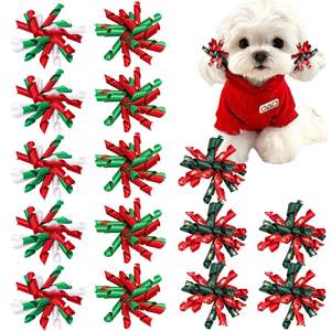 Vente en gros en vrac d'accessoires pour cheveux de chiot Korker bouclés et doux, nœuds faits à la main pour le toilettage des animaux de compagnie avec des élastiques pour Noël - Product Image 1