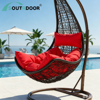 Fauteuil suspendu œuf moderne en rotin avec coussin imperméable, mobilier d'extérieur, structure en aluminium, résistant aux UV, pour salon et cour