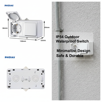 Prise murale étanche de type allemand conforme aux normes européennes IP54 avec interrupteur, 10A/16A 250V, matériaux PVC ABS, bouton poussoir de sécurité, extérieur