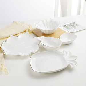 Platos de Cerámica de Forma Irregular con Borde Dorado, Plato para Servir Piña, Desayuno, Postre, Aperitivos, Estilo Occidental, para Fiestas - Product Image 4