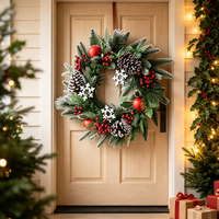 Fabrik-Großhandel Künstlicher Weihnachtskranz mit Tannenzapfen, Roten Beeren und Schneeflocken für Haustür-Dekoration und Festliche Heimwandgestaltung