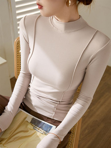 Alte elasticizzate all'ingrosso autunno nuovo collo alto e con collo alto <span class=keywords><strong>vestiti</strong></span> da <span class=keywords><strong>donna</strong></span> a <span class=keywords><strong>maniche</strong></span> <span class=keywords><strong>lunghe</strong></span> camicia da <span class=keywords><strong>donna</strong></span> top - Product Image 4