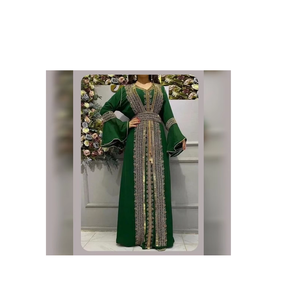Kaftan Algérien Élégant en Satin avec Broderie Somptueuse, Anti-Plis Naturel et Respirant, Idéal pour Mariages, Fêtes et Occasions Familiales - Product Image 1