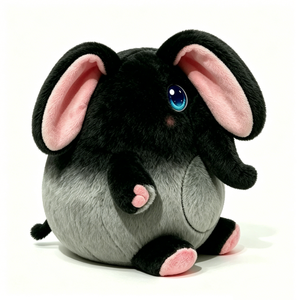 Peluche de Elefante Redondo y Regordete Personalizable, Animal de Peluche Suave con Degradado de Negro a Gris y Detalles en Rosa - Product Image 3